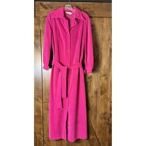 Vintage Lisanne Hot Pink Velour Robe Housecoat Dressing Gown Sz M Barbicore‎